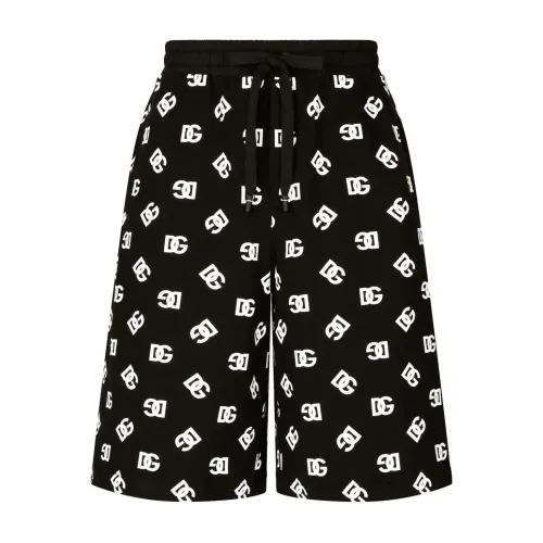 Dolce & Gabbana , Black Logo Shorts with Drawstring Waist ,Black male, Sizes:
