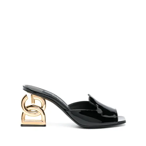 Dolce & Gabbana , Black Logoed Heel Sandals ,Black female, Sizes: