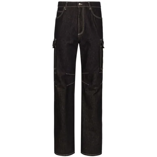 Dolce & Gabbana , Black Mid-Rise Jeans with Logo Plaque ,Black male, Sizes: