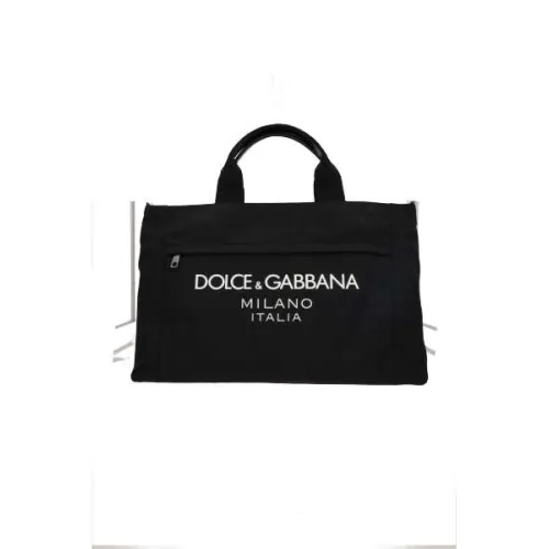 Dolce & Gabbana , Black Nylon Handbag with Smooth Leather Details and Contrasting Logo Print ,Black male, Sizes: ONE SIZE