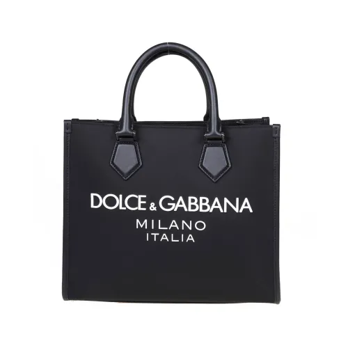 Dolce & Gabbana , Black Nylon Shopping Bag with Leather Details ,Black female, Sizes: ONE SIZE