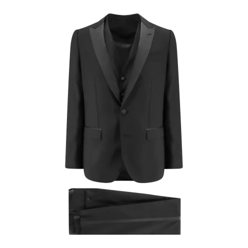 Dolce & Gabbana , Black Peak Lapel Blazer Suit ,Black male, Sizes: