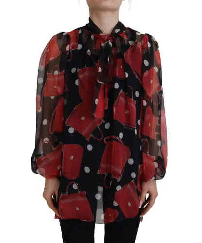 Dolce & Gabbana Black Red Sicily Bag Silk Shirt Top WoMens Blouse