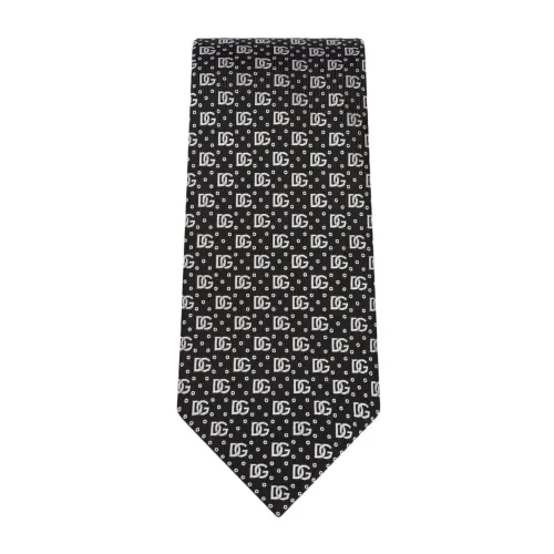 Dolce & Gabbana , Black Silk Jacquard Ties with Logo ,Black male, Sizes: ONE