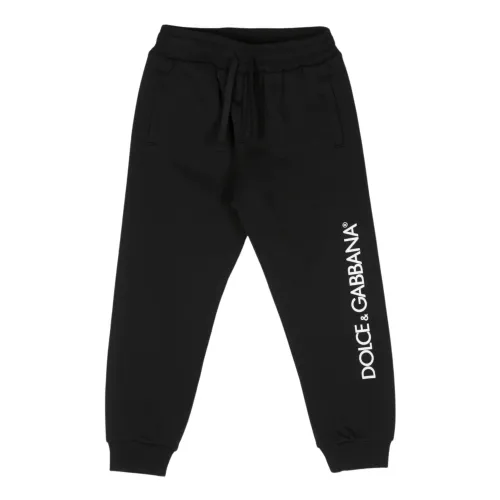 Dolce & Gabbana , Black Sporty Pants with Logo Print ,Black male, Sizes: