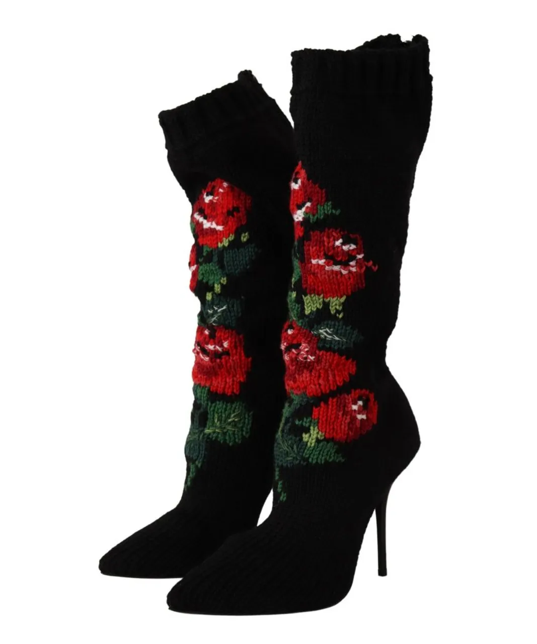 Dolce & Gabbana Black Stretch Socks Red Roses Booties WoMens Shoes Wool