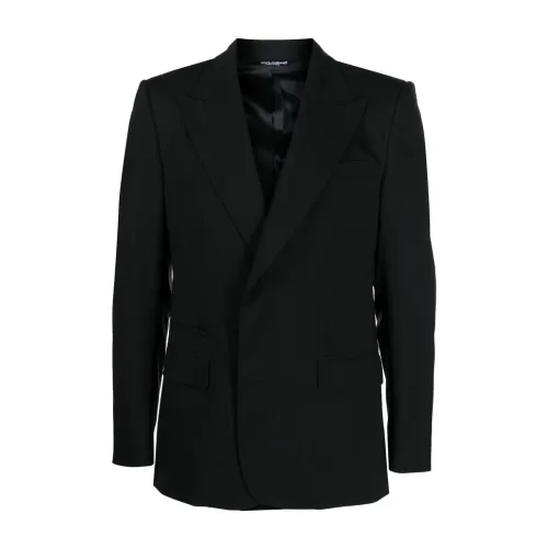 Dolce & Gabbana , Black Stretch Wool Jacket with Notched Lapels and Button Closure ,Black male, Sizes: