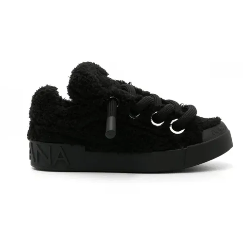 Dolce & Gabbana , Black Terry-Cloth Sneakers ,Black female, Sizes: