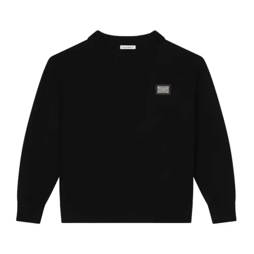 Dolce & Gabbana , Black Virgin Wool Sweaters with Logo ,Black female, Sizes: