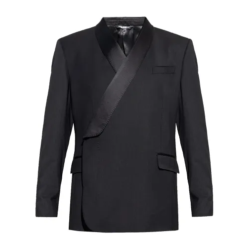 Dolce & Gabbana , Black Wool and Silk Blend Blazer ,Black male, Sizes: