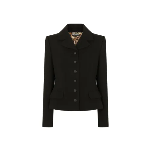 Dolce & Gabbana , Black Wool Single-Breasted Leopard Interior Jacket ,Black female, Sizes: