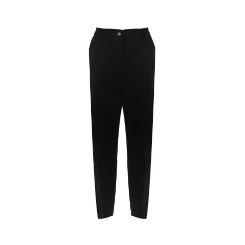 Dolce & Gabbana , Black Wool Trousers with Slits and Galalite Button Closure ,Black female, Sizes: