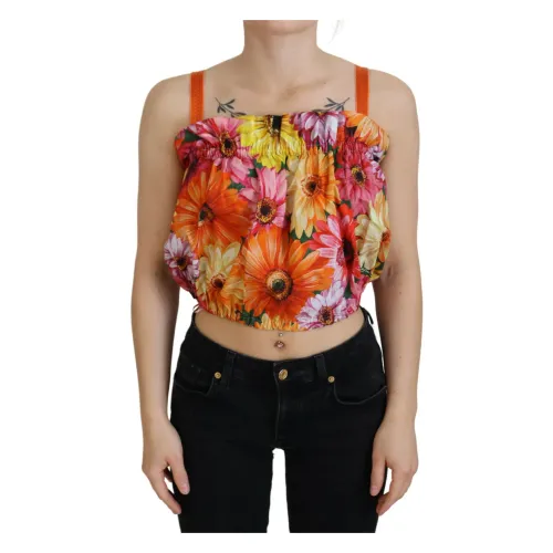 Dolce & Gabbana , Blouse Cropped Floral Cotton Tank Top ,Multicolor female, Sizes: