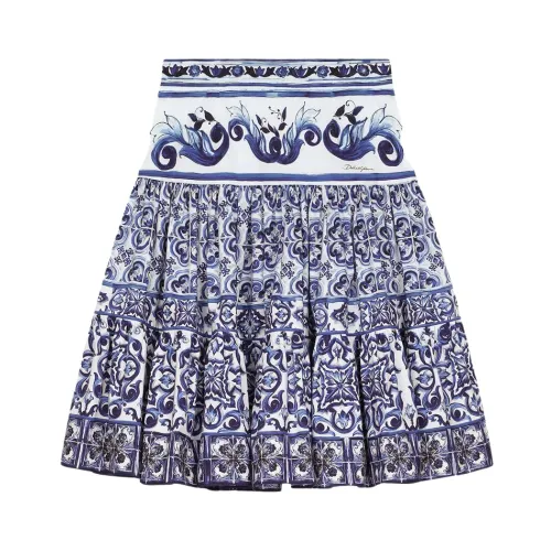 Dolce & Gabbana , Blue and White Maiolica Print Skirt ,Blue female, Sizes: