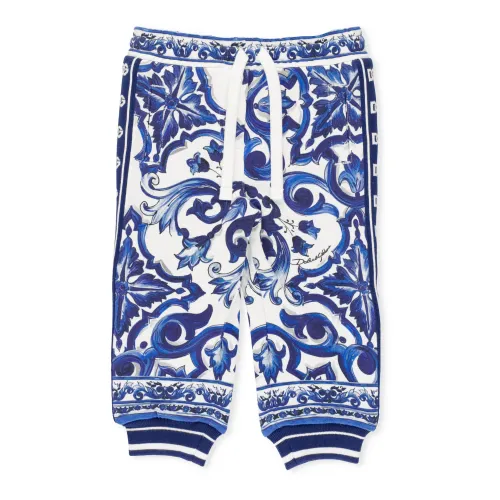 Dolce & Gabbana , Blue Cotton Majolica Print Sweatpants ,Blue female, Sizes: