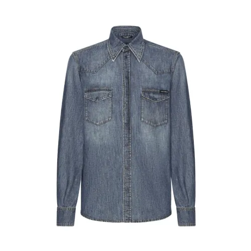 Dolce & Gabbana , Blue Denim Shirt with Pointed Collar ,Blue male, Sizes: