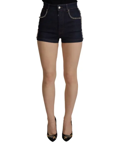 Dolce & Gabbana Blue Denim Stretch Crystal Hot Pants WoMens Shorts Cotton