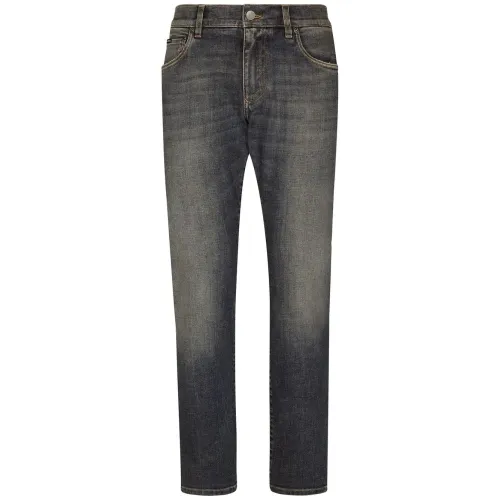 Dolce & Gabbana , Blue Fly-Covered Jeans with Metal Logo ,Blue male, Sizes: