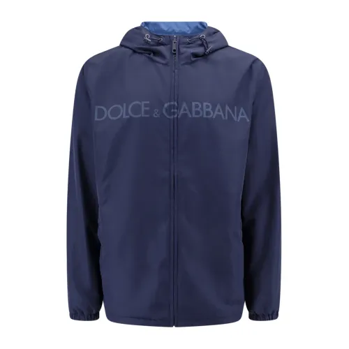 Dolce & Gabbana , Blue Hooded Jacket with Zipper ,Blue male, Sizes: