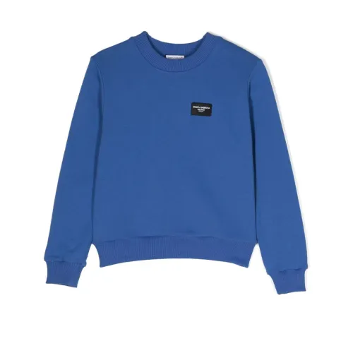 Dolce & Gabbana , Blue Kids Sweaters with Logo Tag ,Blue male, Sizes: