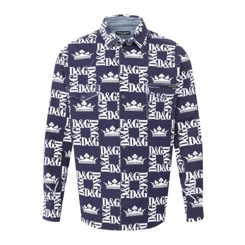 Dolce & Gabbana , Blue Logo Shirt for Men ,Blue male, Sizes: