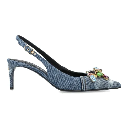 Dolce & Gabbana , Blue Patchwork Gemstone Slingback Shoes ,Blue female, Sizes: