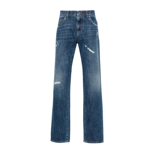 Dolce & Gabbana , Blue Ripped Straight Leg Jeans ,Blue male, Sizes: