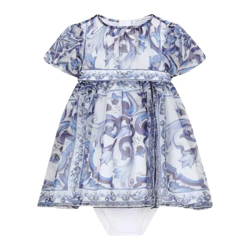 Dolce & Gabbana , Blue Silk Graphic Print Dress ,Blue female, Sizes: