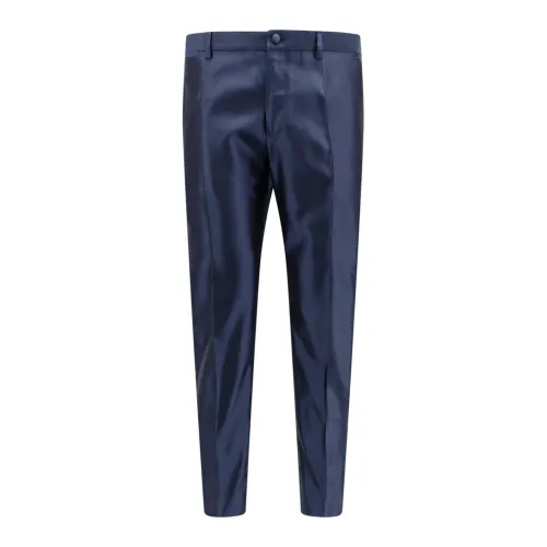 Dolce & Gabbana , Blue Silk Trousers with Button and Zip Closure ,Blue male, Sizes: