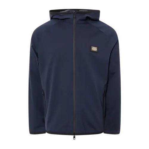 Dolce & Gabbana , Blue Ss24 Zip-Up Jacket with Hood ,Blue male, Sizes: