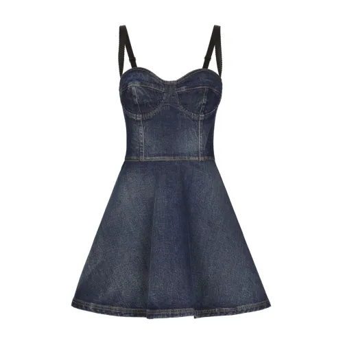 Dolce & Gabbana , Blue Sweetheart Neckline Dress ,Blue female, Sizes: