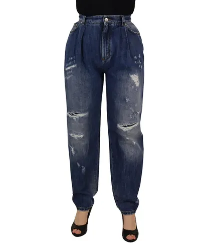 Dolce & Gabbana Blue Washed High Waist Loose Fit WoMens Pants Cotton