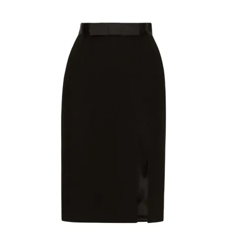Dolce & Gabbana , bow-detail virgin wool-blend skirt ,Black female, Sizes: