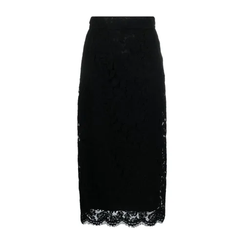 Dolce & Gabbana , Branded Stretch Lace Midi Skirt ,Black female, Sizes: