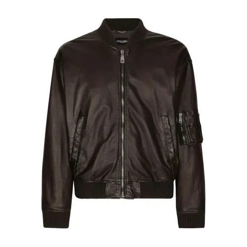 Dolce & Gabbana , Brown Leather Bomber Coats ,Brown male, Sizes: