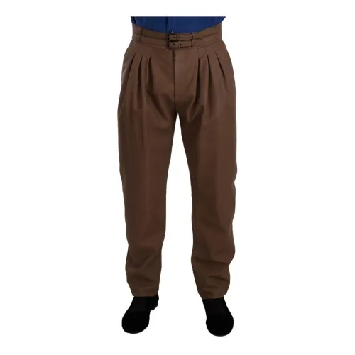 Dolce & Gabbana , Brown Leather Tapered High Waist Pants ,Brown male, Sizes: