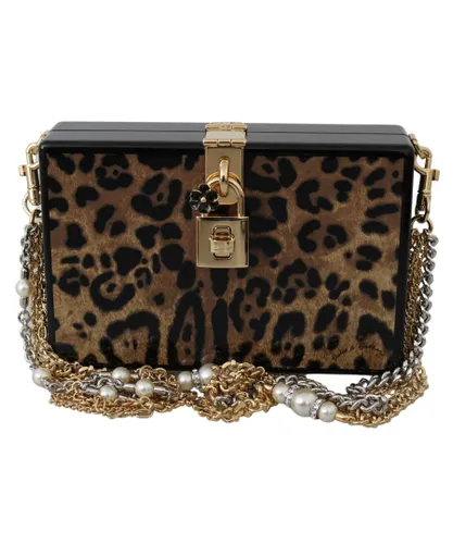 Dolce & Gabbana Brown Leopard WoMens Shoulder BOX Wood Bag - Multicolour - One Size