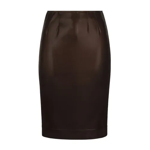 Dolce & Gabbana , Brown Satin Stretch Pencil Skirt ,Brown female, Sizes: