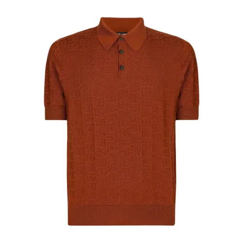 Dolce & Gabbana , Brown Silk Polo Shirt for Men ,Brown male, Sizes: