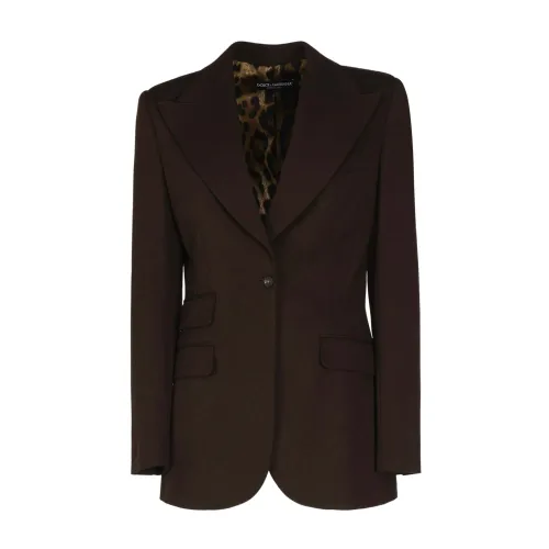 Dolce & Gabbana , Brown Slim Fit Jackets with Leopard Print Lining ,Brown female, Sizes: