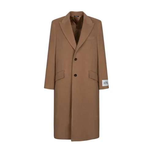 Dolce & Gabbana , Camel Wool Coat with Peak Lapels ,Brown male, Sizes: