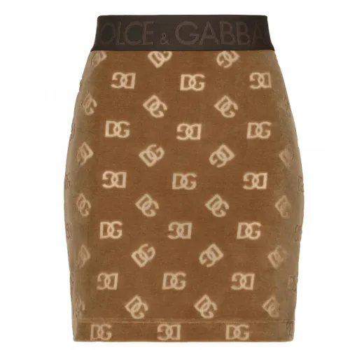 Dolce & Gabbana , Caramel Brown Monogram Mini Skirt ,Brown female, Sizes: