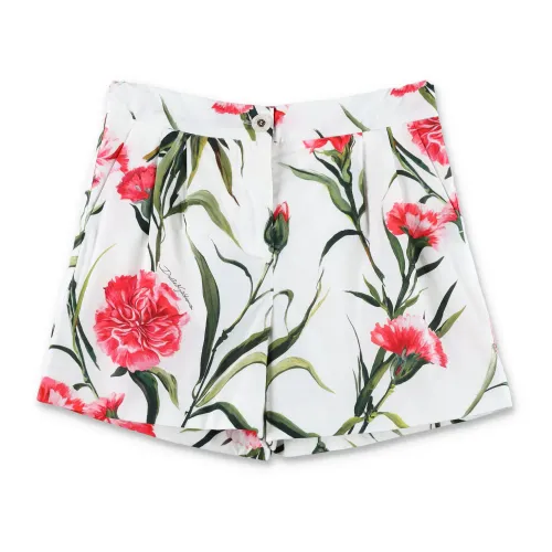 Dolce & Gabbana , Carnation Print Girl Shorts Ss23 ,White female, Sizes: