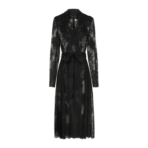 Dolce & Gabbana , Chantilly Lace Coat with Belt ,Black female, Sizes: