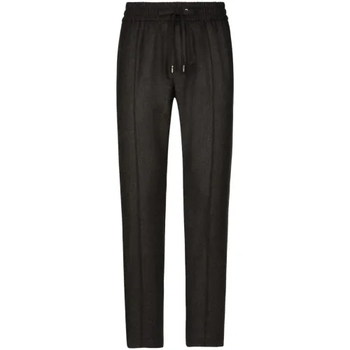 Dolce & Gabbana , Charcoal Grey Wool Trousers with Drawstring Waistband ,Gray male, Sizes: