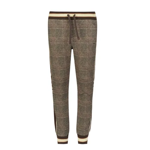 Dolce & Gabbana , Check Joggers with Logo Trim ,Brown male, Sizes: