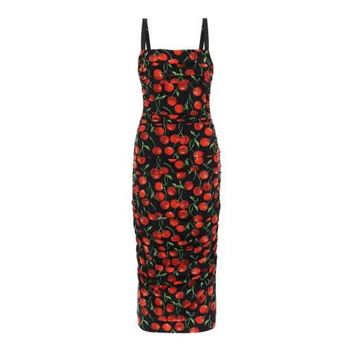 Dolce & Gabbana , Cherry Print Midi Dress ,Black female, Sizes: