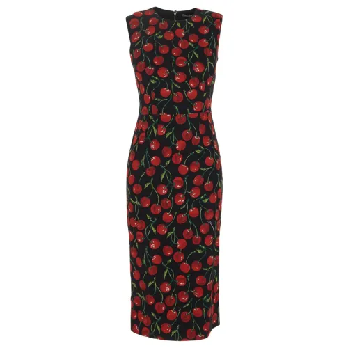 Dolce & Gabbana , Cherry Print Midi Dress ,Multicolor female, Sizes: