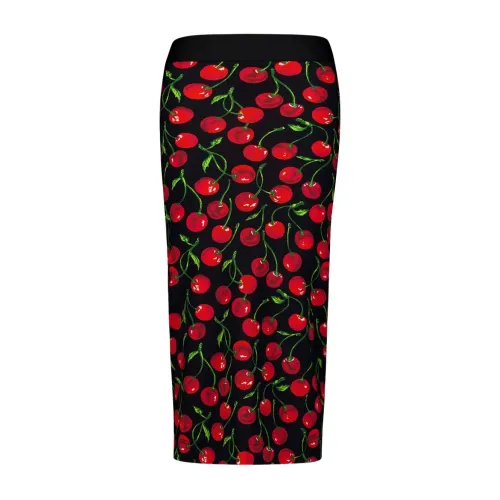 Dolce & Gabbana , Cherry-Print Midi Pencil Skirt ,Black female, Sizes: