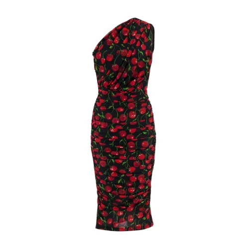 Dolce & Gabbana , Cherry-Print Ruched Midi Dress ,Multicolor female, Sizes: